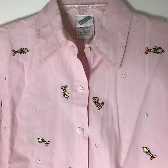 Warner Brothers looney tunes pink tweety bird hearts button down Men Small - Picture 2 of 4